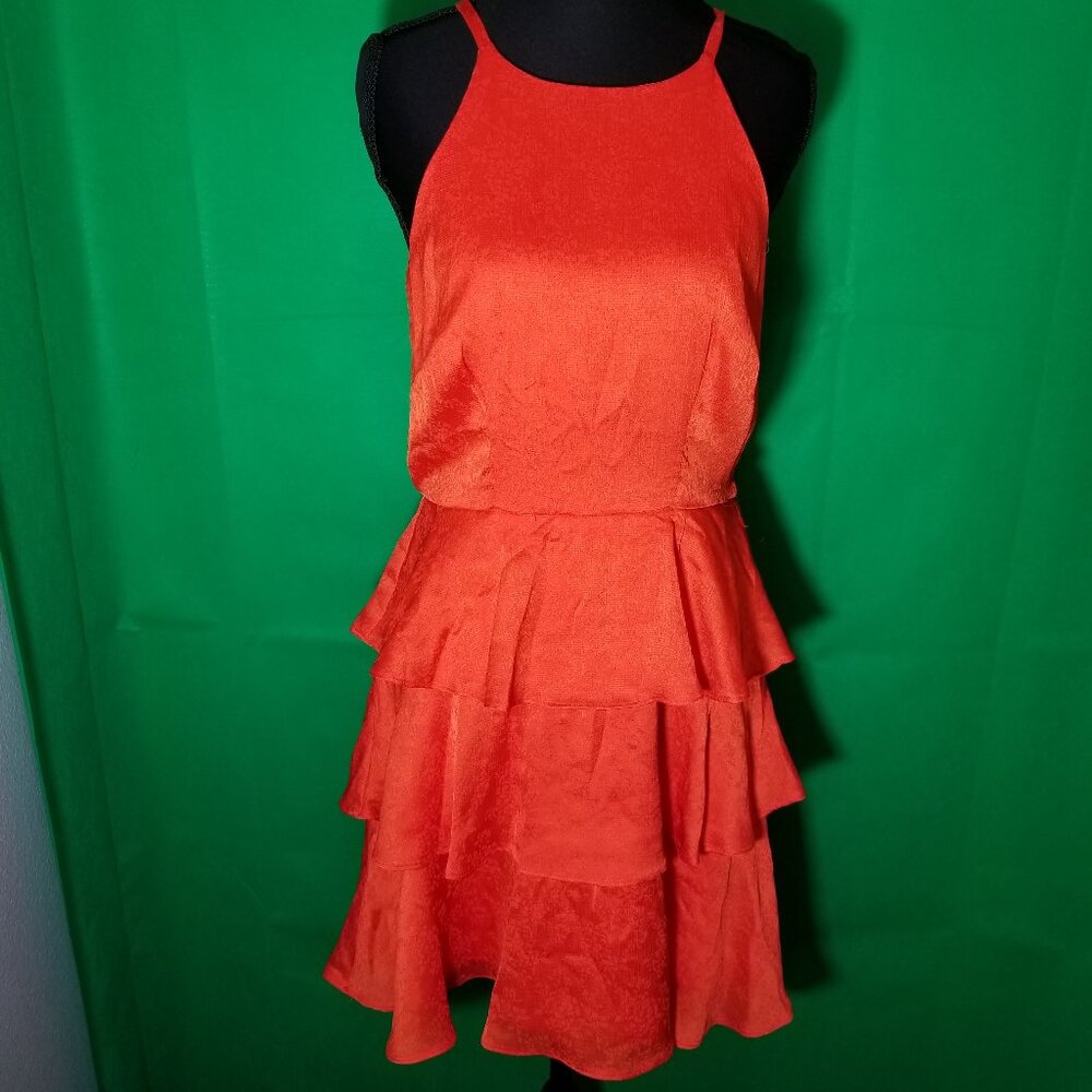 The General Good Womens Orange Dress Spaghetti Strap‎ Ruffles HOCO Prom NWOT